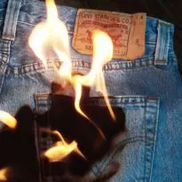 g-star jacket and Levi jeans set on fire